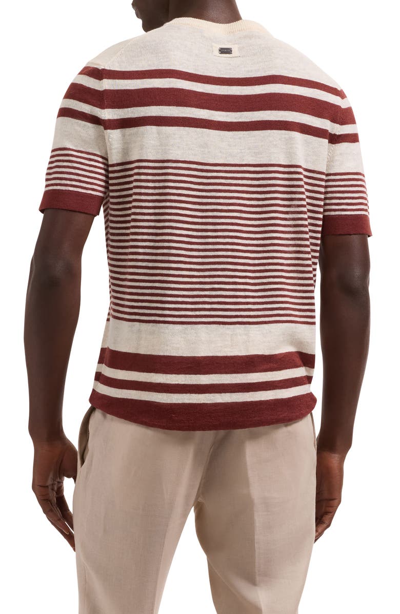 Bugatchi Stripe Short Sleeve Linen & Cotton Blend Sweater, Alternate, color, Sienna