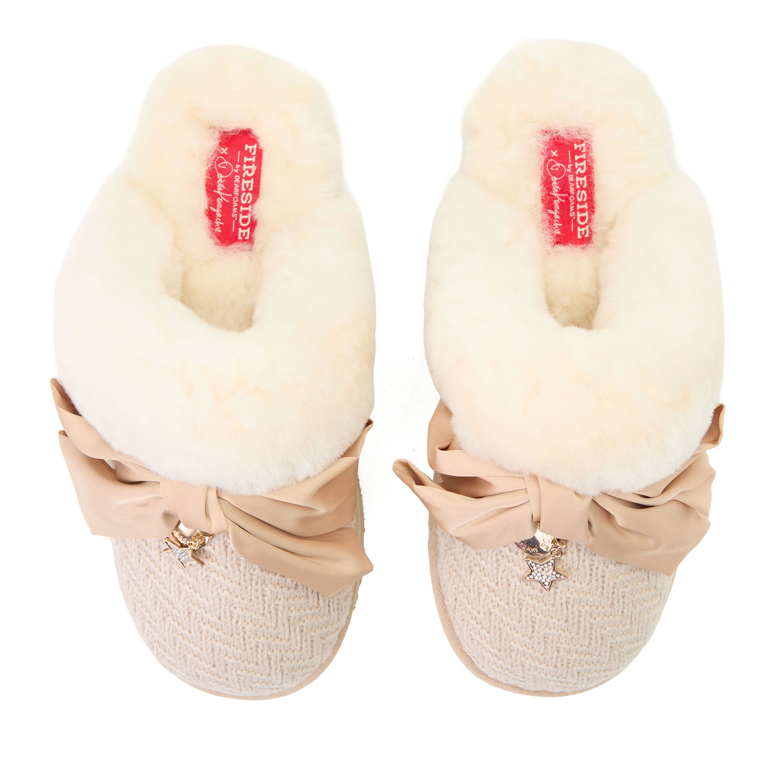 Daniella Karagach's Fireside Knit Shearling Scuff Slippers, Alternate, color, OATMEAL