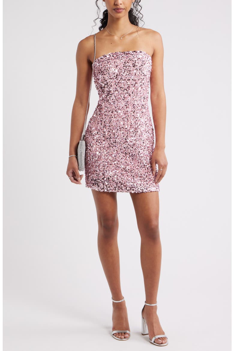 Strapless Sequin Minidress, Main, color, PINK