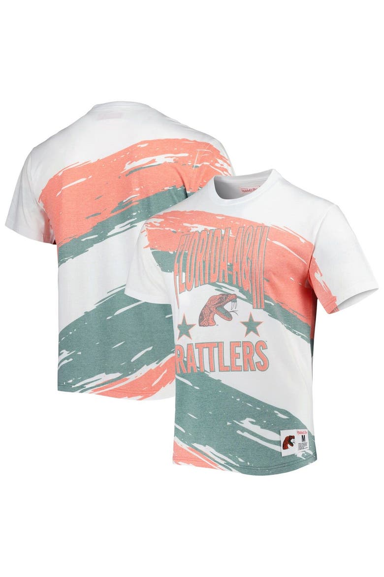 Men's Mitchell & Ness White Florida A&M Rattlers Paintbrush Sublimated T-Shirt, Main, color, White