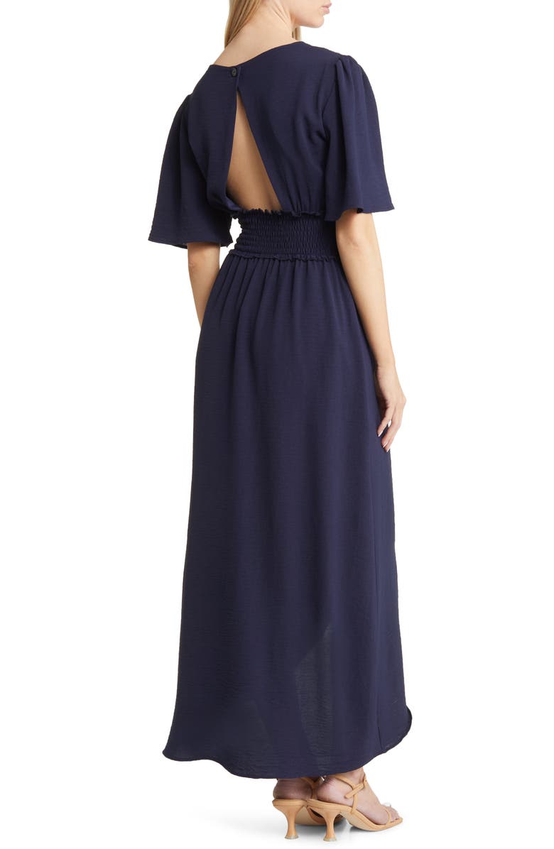 Fraiche by J Smocked Flutter Sleeve Tulip Hem Maxi Dress, Alternate, color,