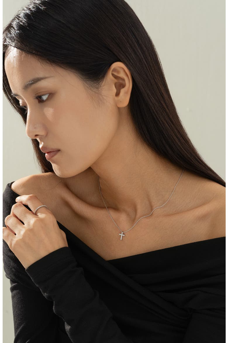 14k Gold Plated Aveline Crystal Cross Necklace Gift Guide, Alternate, color, Silver