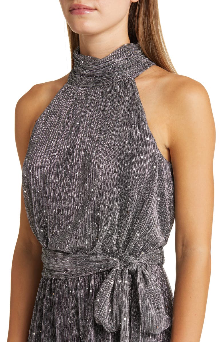 Eliza J Sequin Metallic Halter Neck Jumpsuit, Alternate, color, 