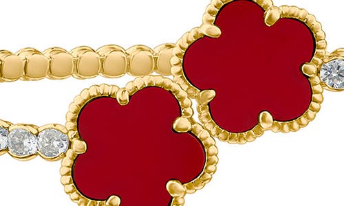 Cz By Kenneth Jay Lane Cubic Zirconia & Synthetic Coral Clover Bypass Bracelet In Gold