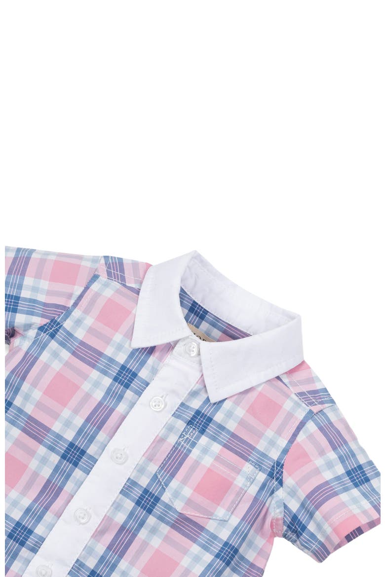 Baby Poplin Button Front Romper, Infant, Alternate, color, Fresh Pink and Blue Plaid
