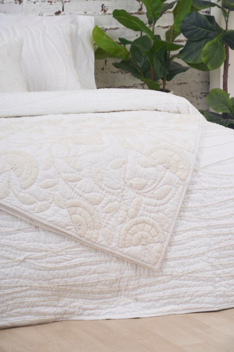 Runa Botanical White Throw Blanket for Bed or Couch Accent Décor, Alternate, color, White