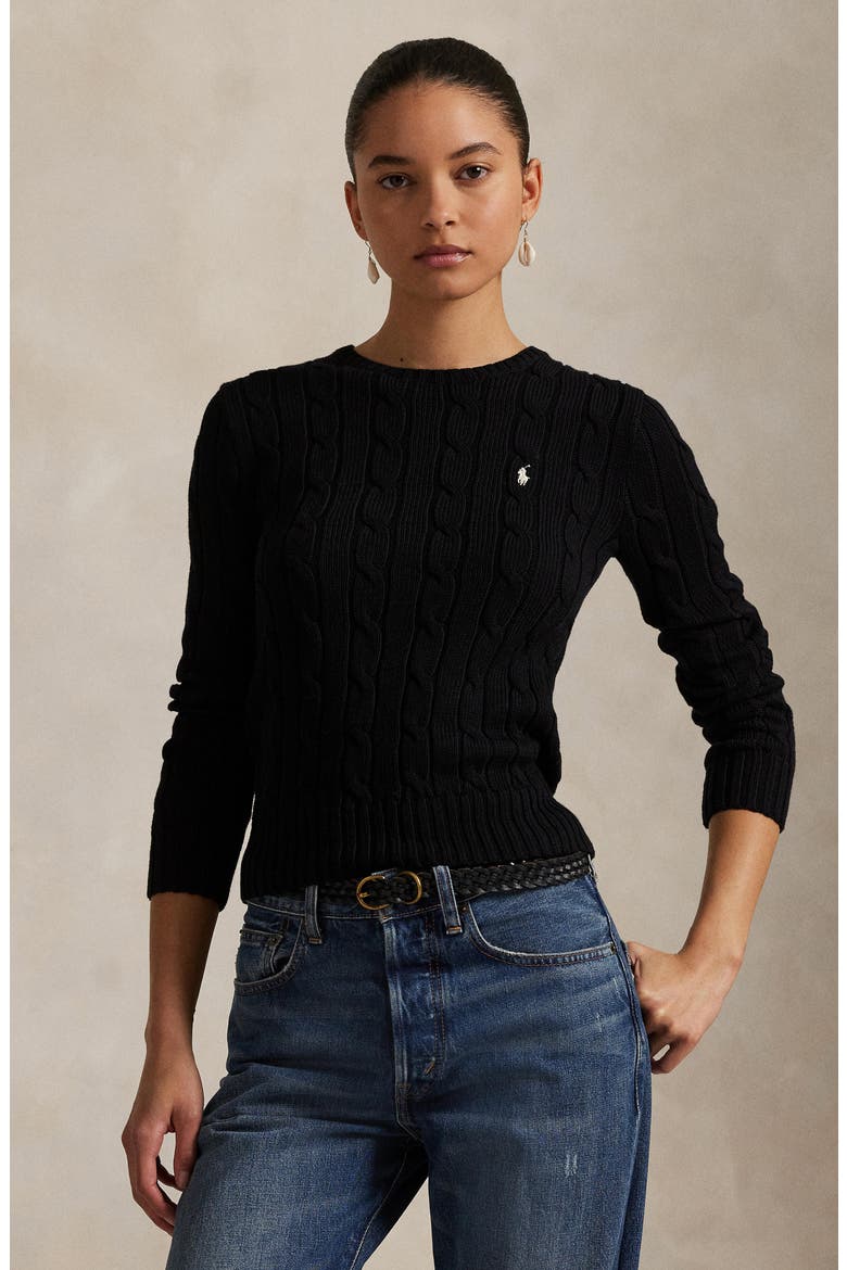 Julianna Cotton Cable Sweater, Alternate, color, POLO BLACK/WHITE PP