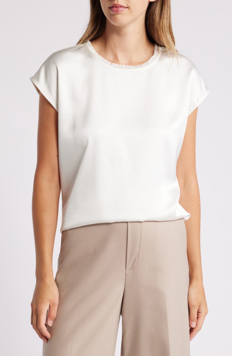 Tahari ASL Fringe Neck Satin Top, Main, color, 