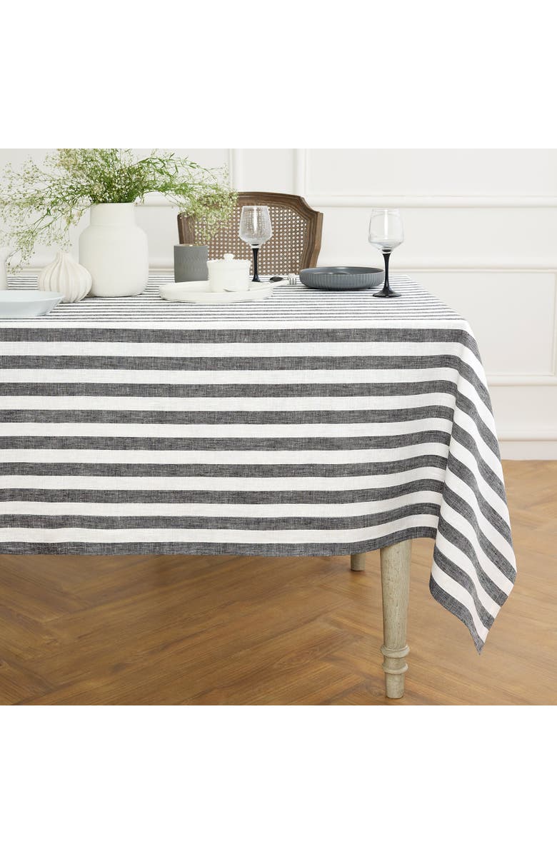 Solino Home Linen Tablecloth - Sorrento Stripe, Main, color, Black And White