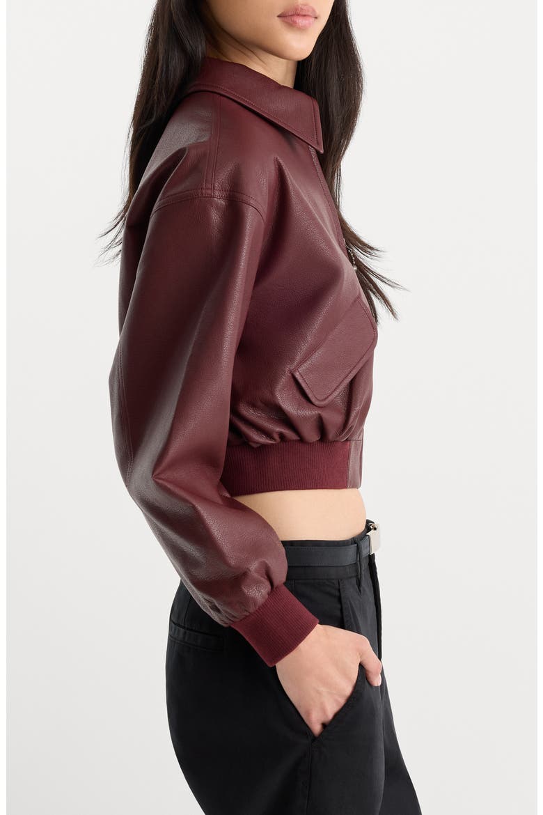 Better Than Leather Cropped Faux Leather Bomber Jacket, Alternate, color, BERRY NOIR