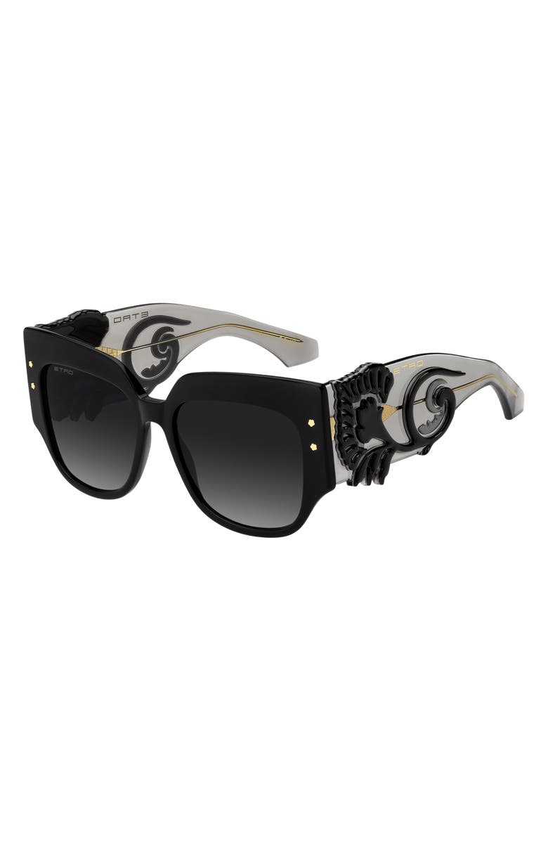 Etro Blossom 54mm Square Sunglasses, Alternate, color, Black/ Dark Grey Sf