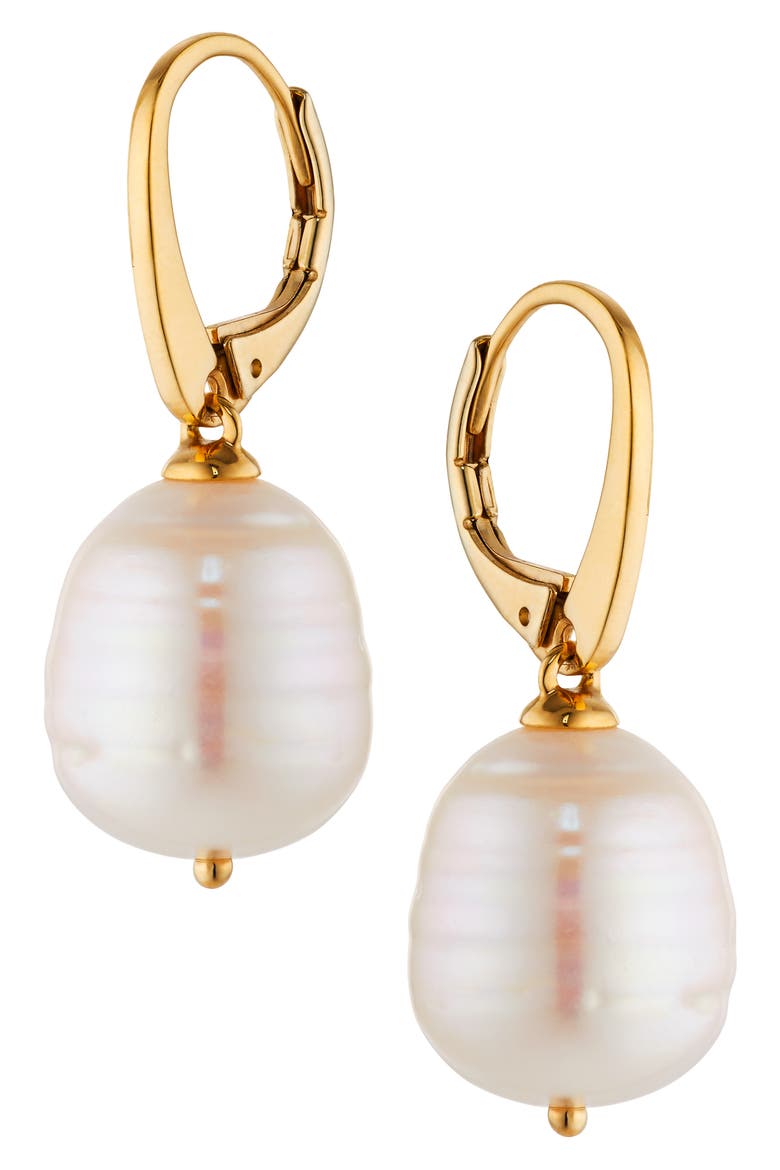 Freshwater Pearl Lever-Back Earrings, Main, color, GOLD