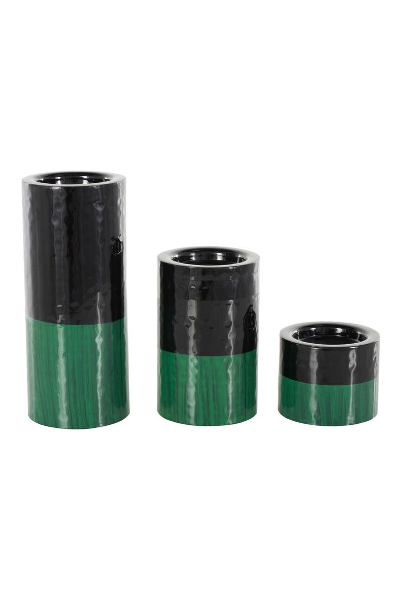 3-Piece Metal Candleholder Set, Main, color, GREEN