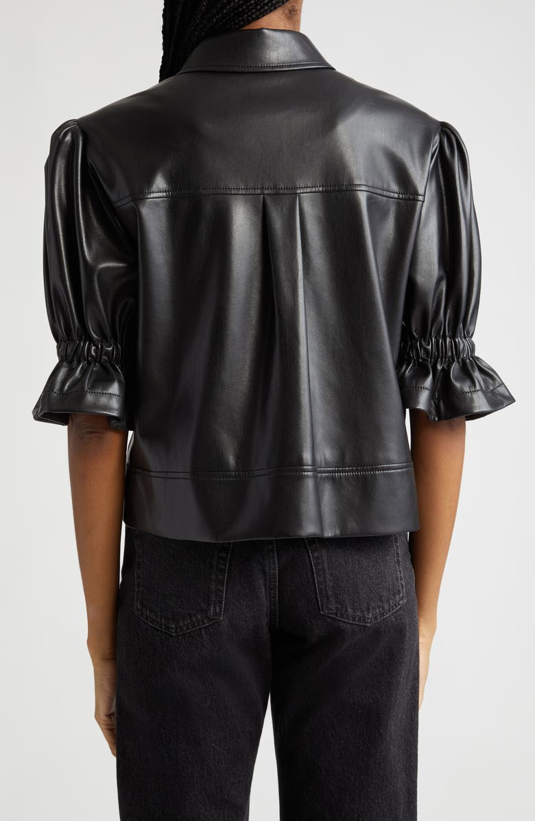 Cinq à Sept Holly Ruffle Faux Leather Jacket, Alternate, color, Black