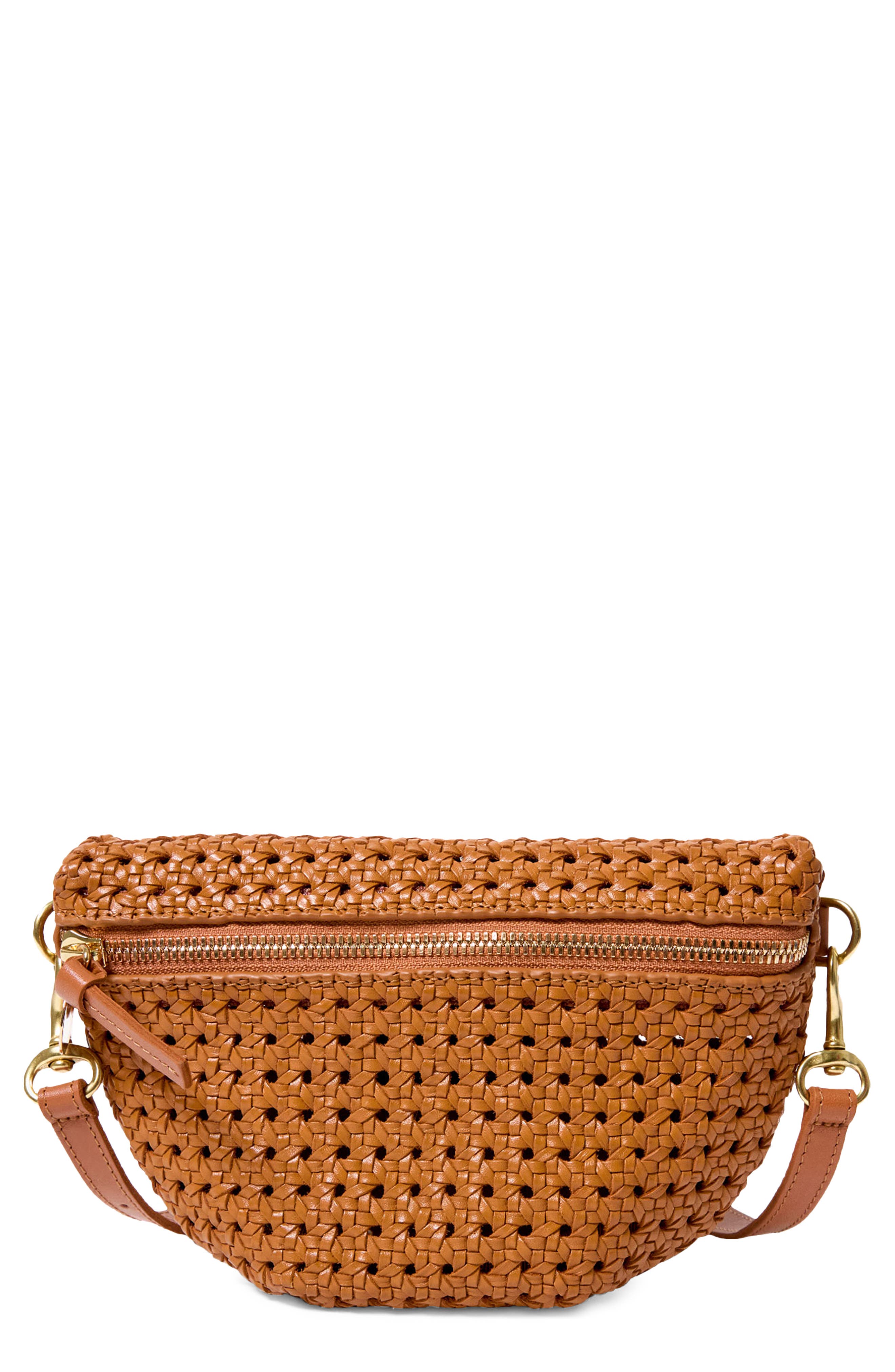 Clare V. Petite Woven Leather Belt Bag, Main, color, Tan
