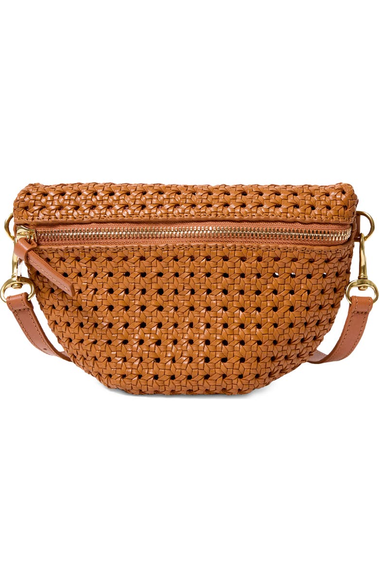 Clare V. Petite Woven Leather Belt Bag, Main, color, Tan