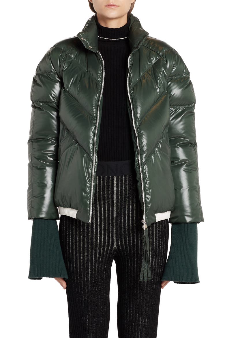 x 2 1952 Yalou Knit Sleeve Lacquered Down Puffer Coat, Main, color, GREEN