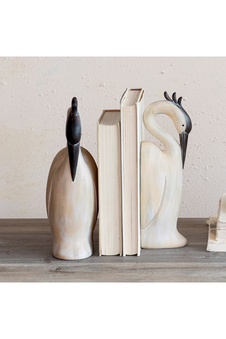 Resin Heron Bookends, Cream, Alternate, color, Cream