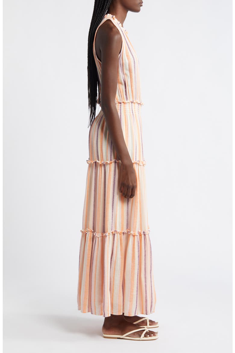 Loulou Stripe Sleeveless Linen Blend Maxi Dress, Alternate, color, PAPAYA STRIPE