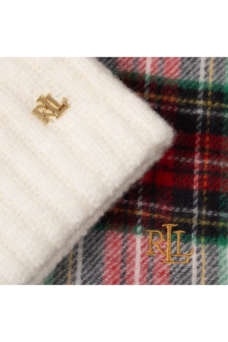 woven scarf and knit hat gift set, Alternate, color, cream stewart