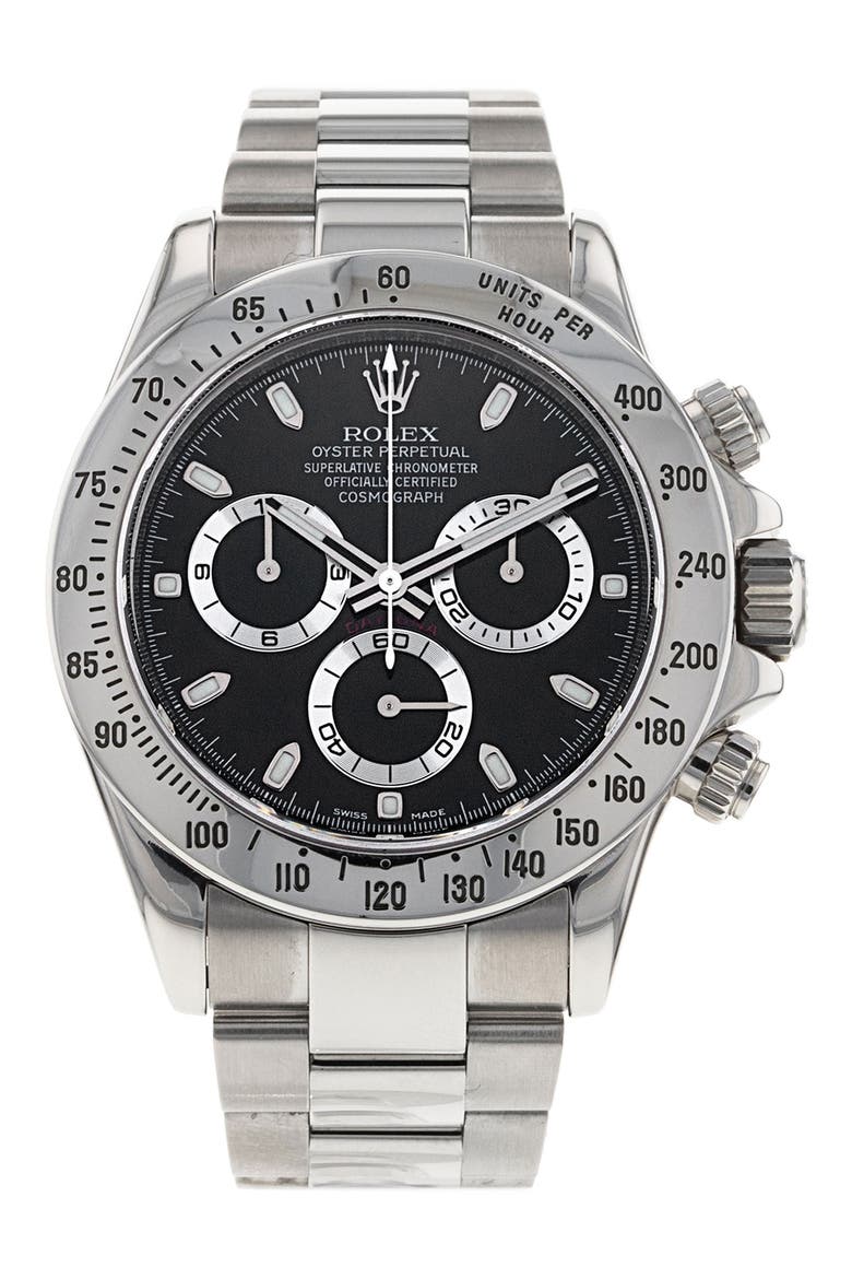 Rolex Preowned Daytona Chronograph Bracelet Watch, 40mm, Main, color, BLACK