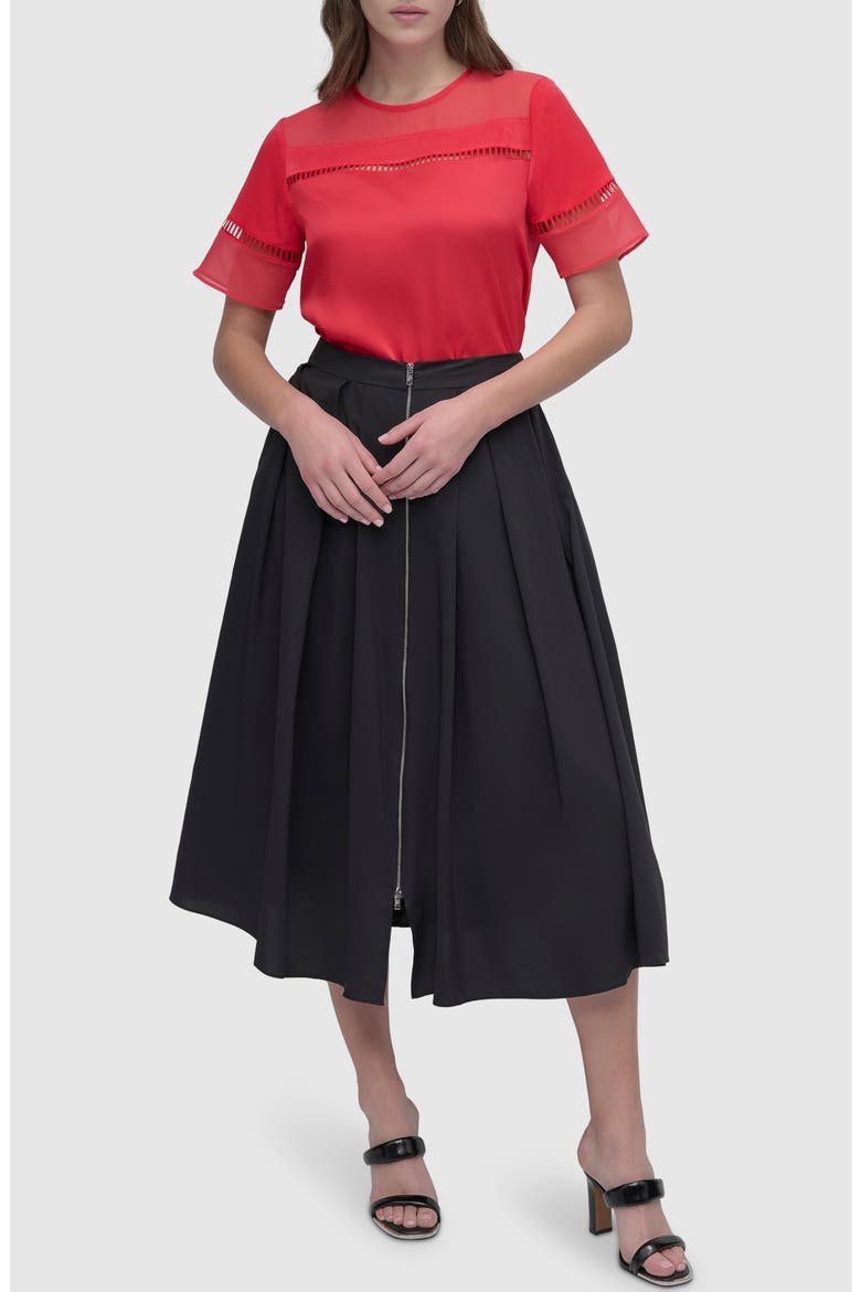 Ladder Embroidery Short Sleeve Woven Shirt, Alternate, color, WATERMELON