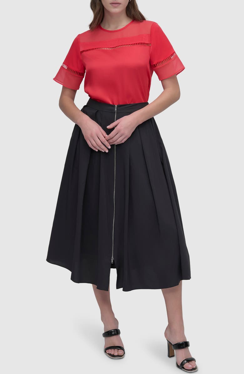 DKNY Ladder Embroidery Short Sleeve Woven Shirt, Alternate, color, Watermelon