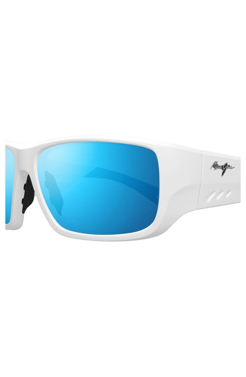 Maui Jim Keha 63mm Oversize Polarized Rectangular Sunglasses In White/blue Hawaii
