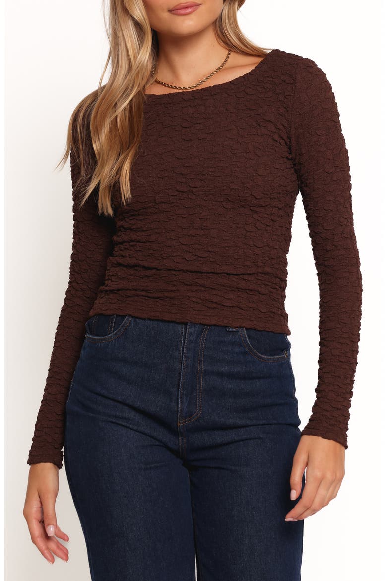 Warren Puckered Long Sleeve Top, Main, color, BROWN