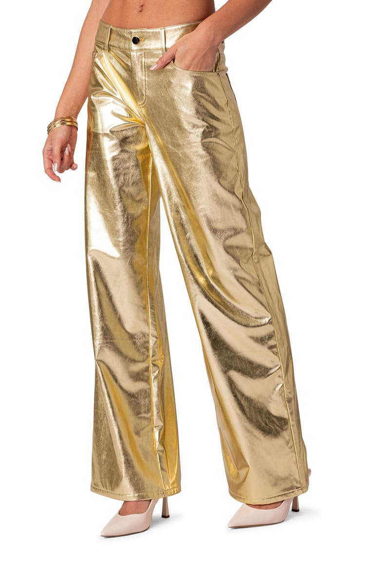 Metallic Faux Leather Pants, Alternate, color, GOLD