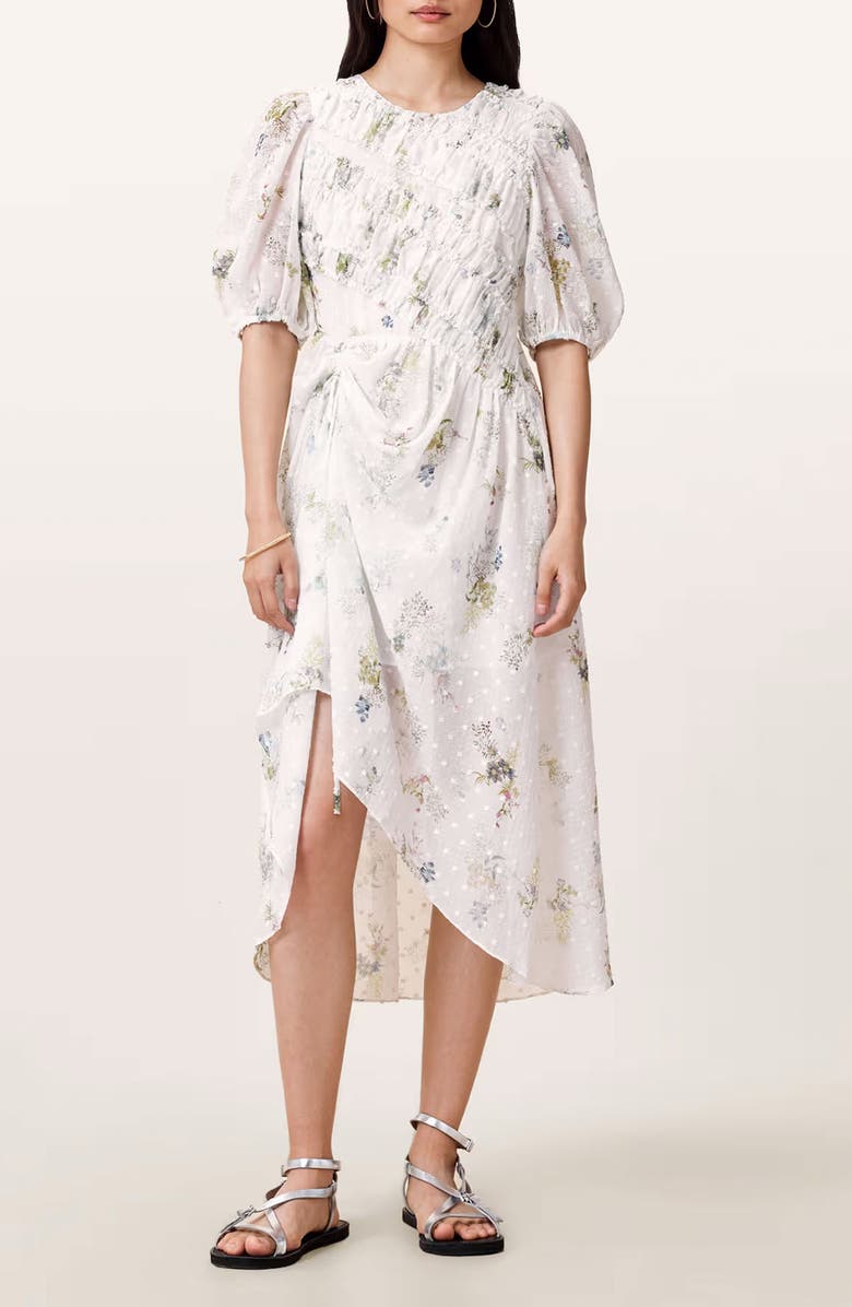 AllSaints Serene Puff Sleeve Dress, Main, color, Laci Ecru White
