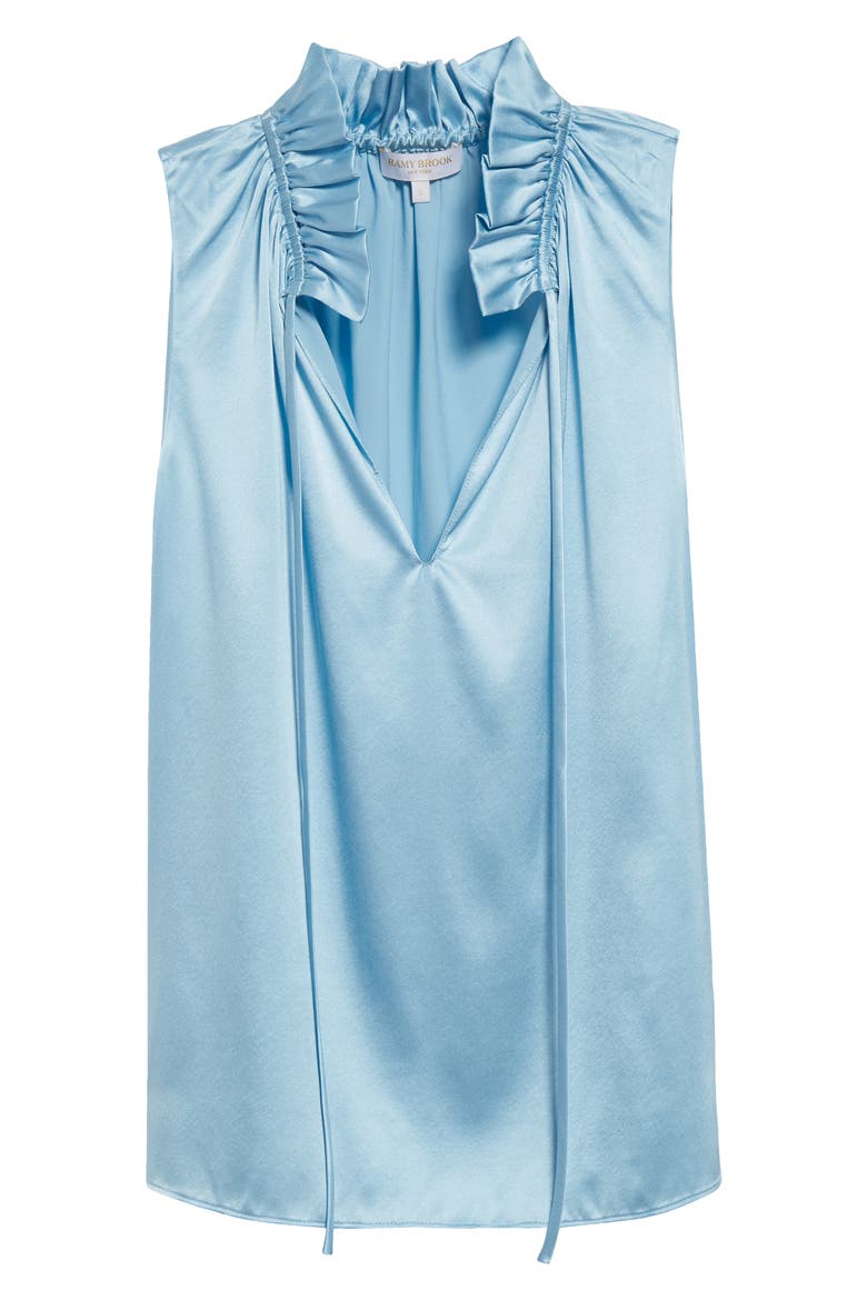 Ayana Ruffle Split Neck Sleeveless Top, Alternate, color, DREAM BLUE