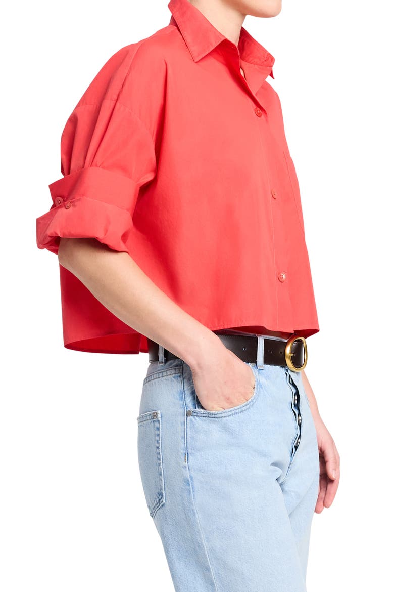 Next Crop Button-Up Shirt, Alternate, color, TOMATO