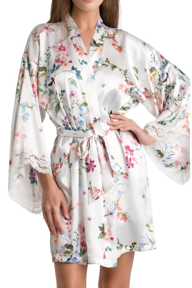 Endless Love Floral Lace Trim Satin Wrap, Main, color, IVORY
