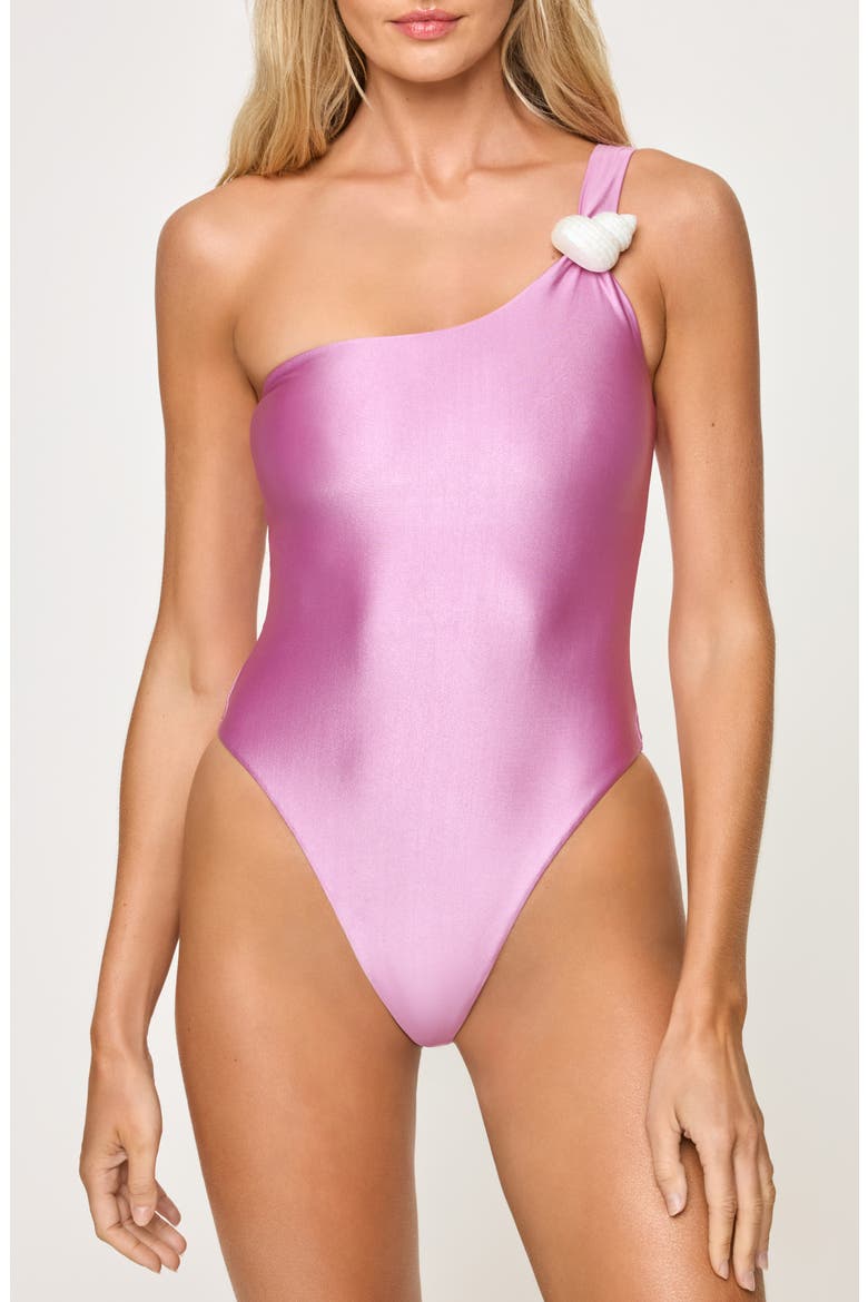 Luminescent One-Shoulder One-Piece Swimsuit, Main, color, MAUVE
