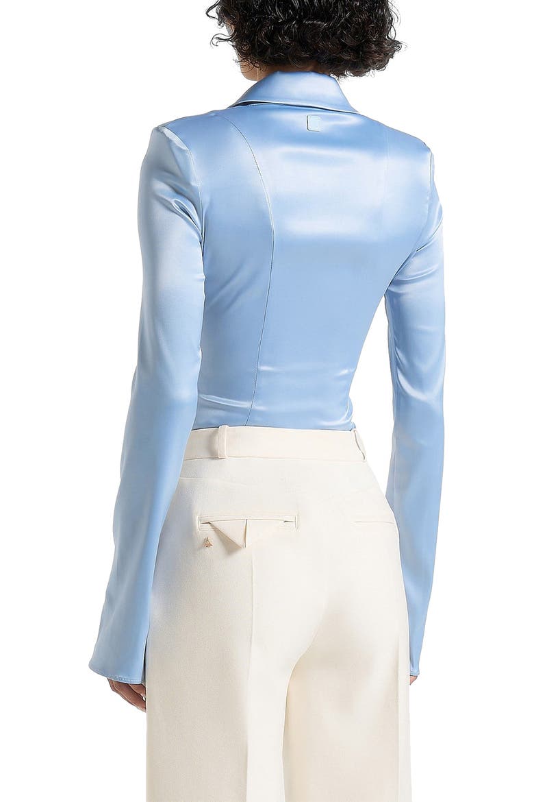 Louise Wide Shoulder Satin Shirt Bodysuit, Alternate, color, Pale Blue