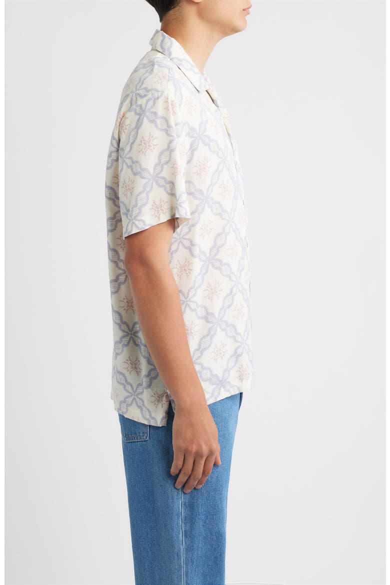 Bunker Slub Print Camp Shirt, Alternate, color, OFF WHITE/ BLUE TILE