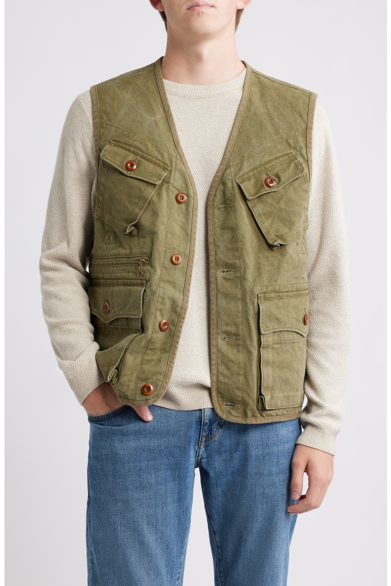 Stonewashed Compound Cotton Vest, Main, color, OLIVE