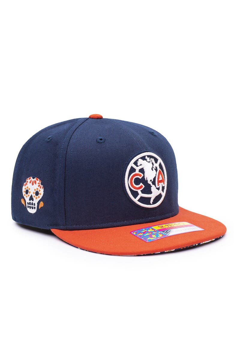 FAN INK Men's Navy/Orange Club America Día de Muertos Snapback Hat, Main, color, 