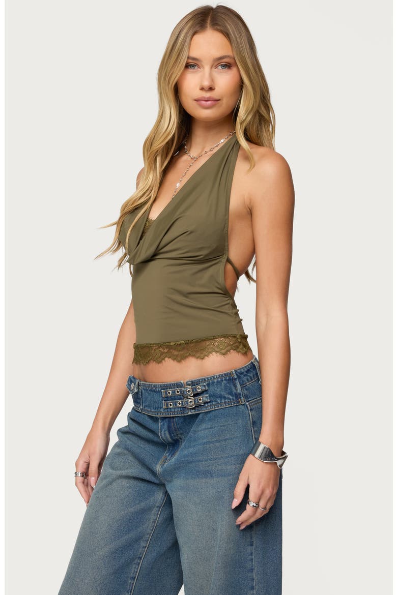 Layered Lace Trim Halter Top, Alternate, color, OLIVE