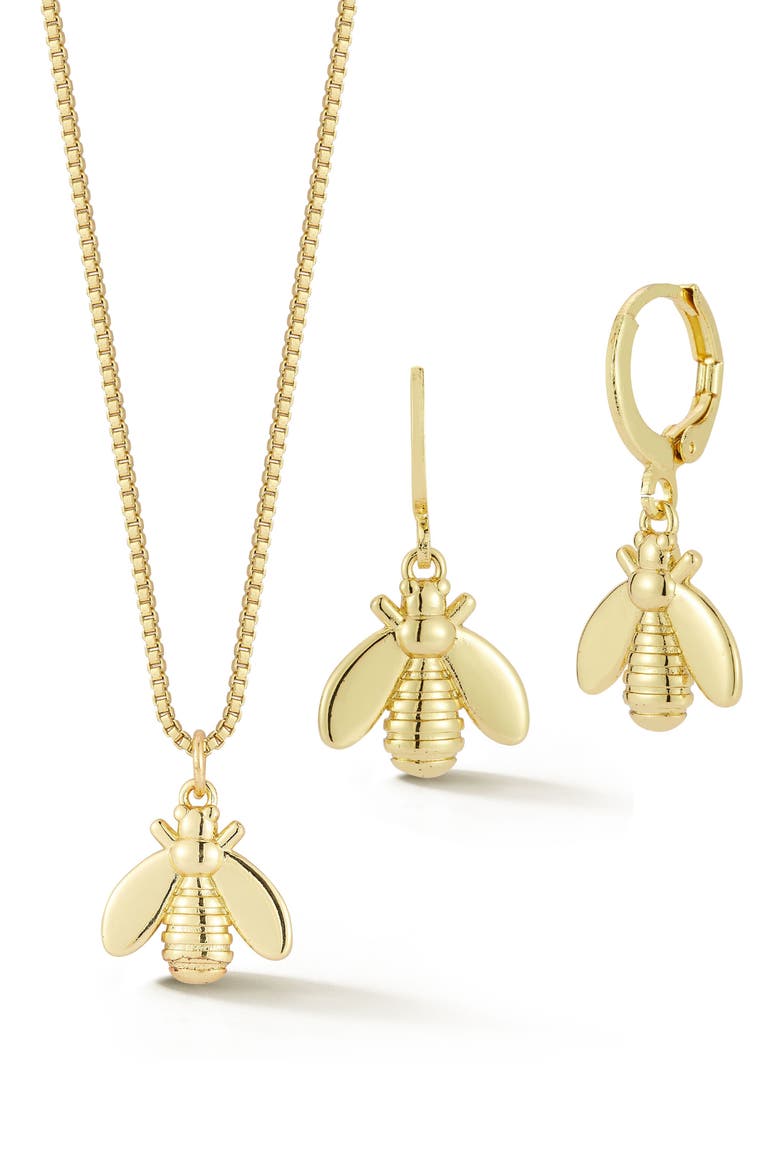 Bee Pendant Necklace & Drop Earrings Set, Main, color, GOLD