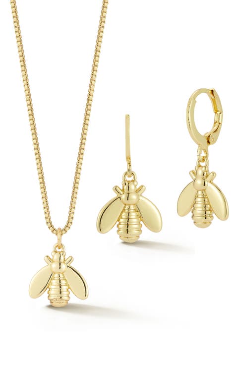 Bee Pendant Necklace & Drop Earrings Set