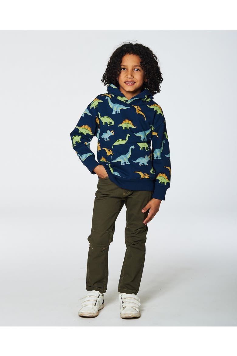 Boy's Printed Dino Fleece Hooded Sweatshirt Navy, Alternate, color, Dress Blue