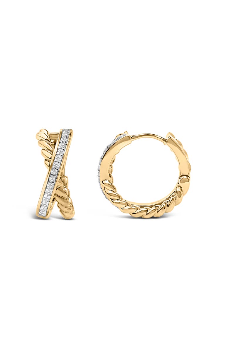 14K Yellow Gold Plated Sterling Silver 1/5 Cttw Diamond Twisted Design Hoop Earrings, Alternate, color, Yellow Gold over Silver