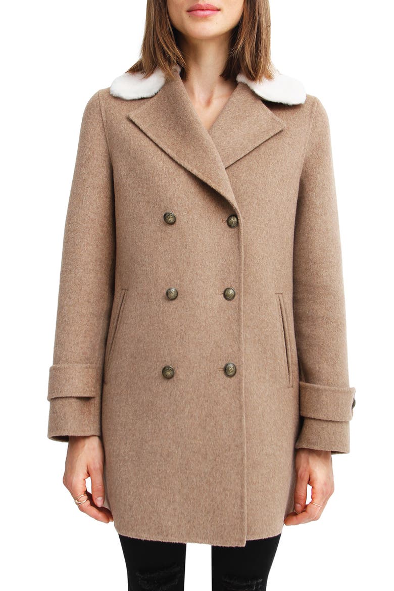 BELLE AND BLOOM Liberty Faux Shearling Collar Wool Blend Coat, Main, color, OAT