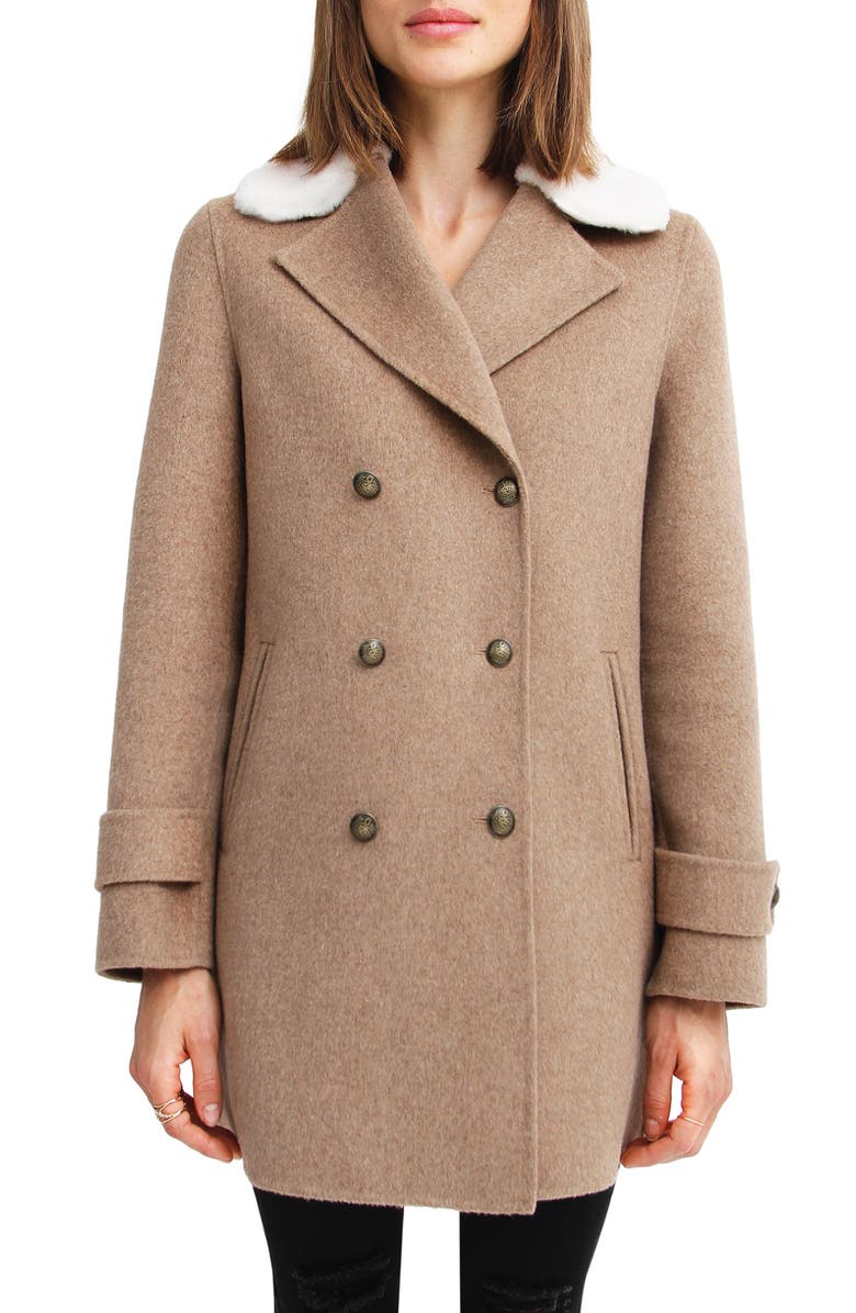 Belle & Bloom BELLE AND BLOOM Liberty Faux Shearling Collar Wool Blend Coat, Main, color, Oat