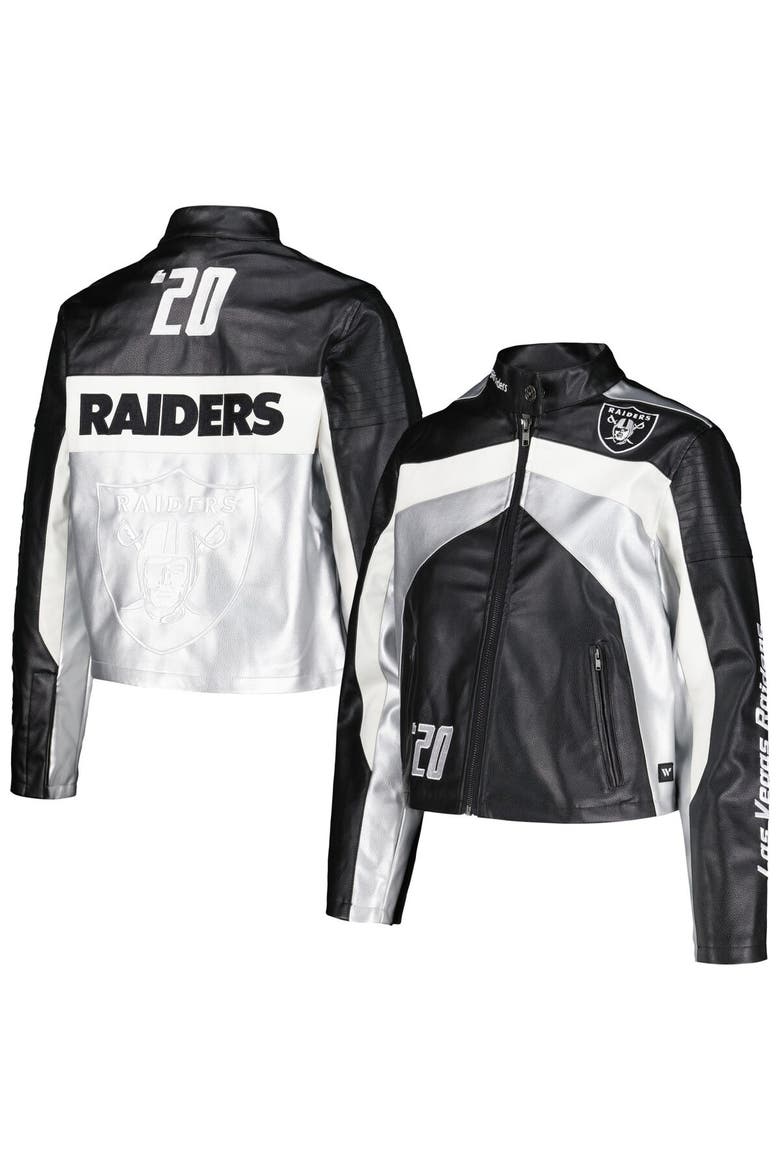 Women's The Wild Collective  Black Las Vegas Raiders Faux Leather Full-Zip Racing Jacket, Main, color, Black