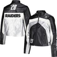 THE WILD COLLECTIVE Women's The Wild Collective  Black Las Vegas Raiders Faux Leather Full-Zip Racing Jacket