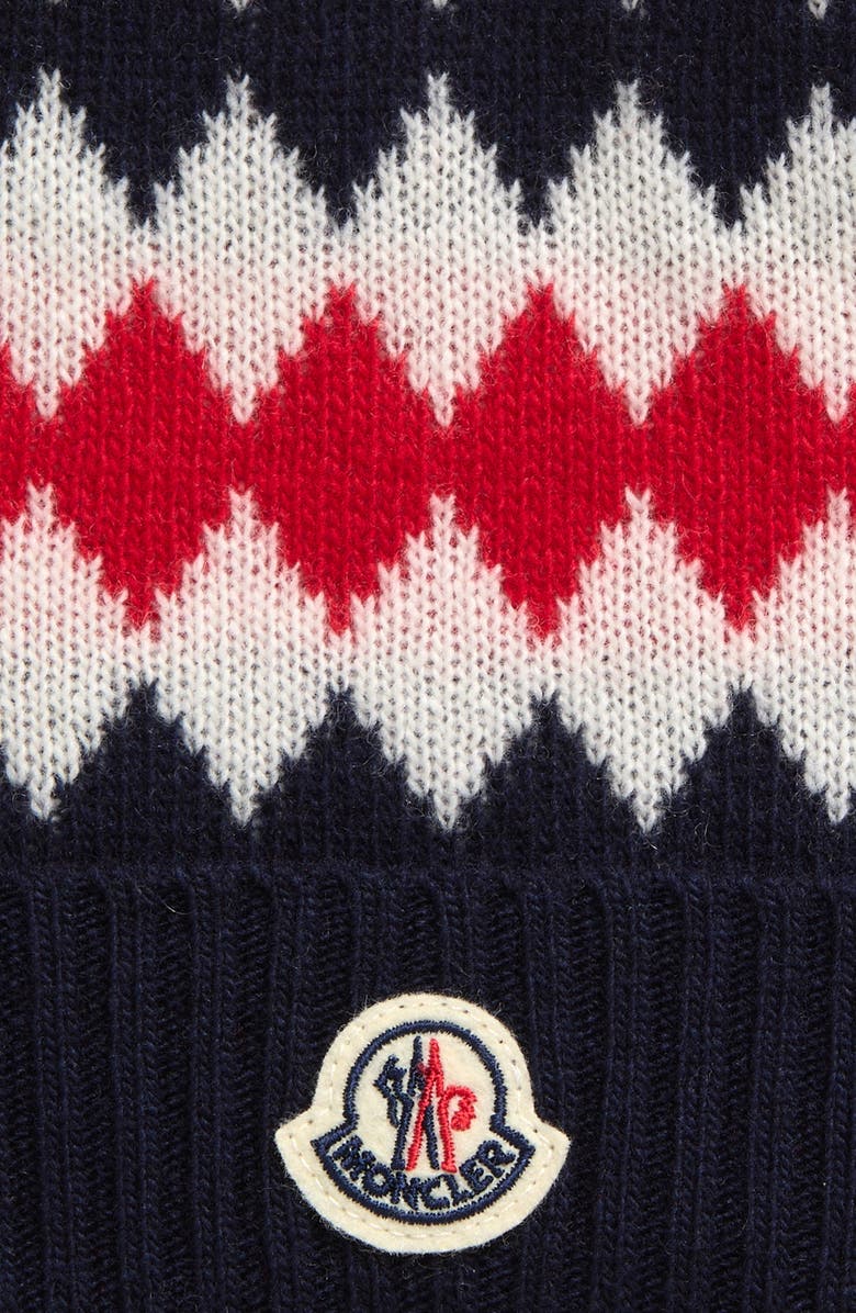 Moncler Logo Diamond Cuff Wool Beanie, Alternate, color, 