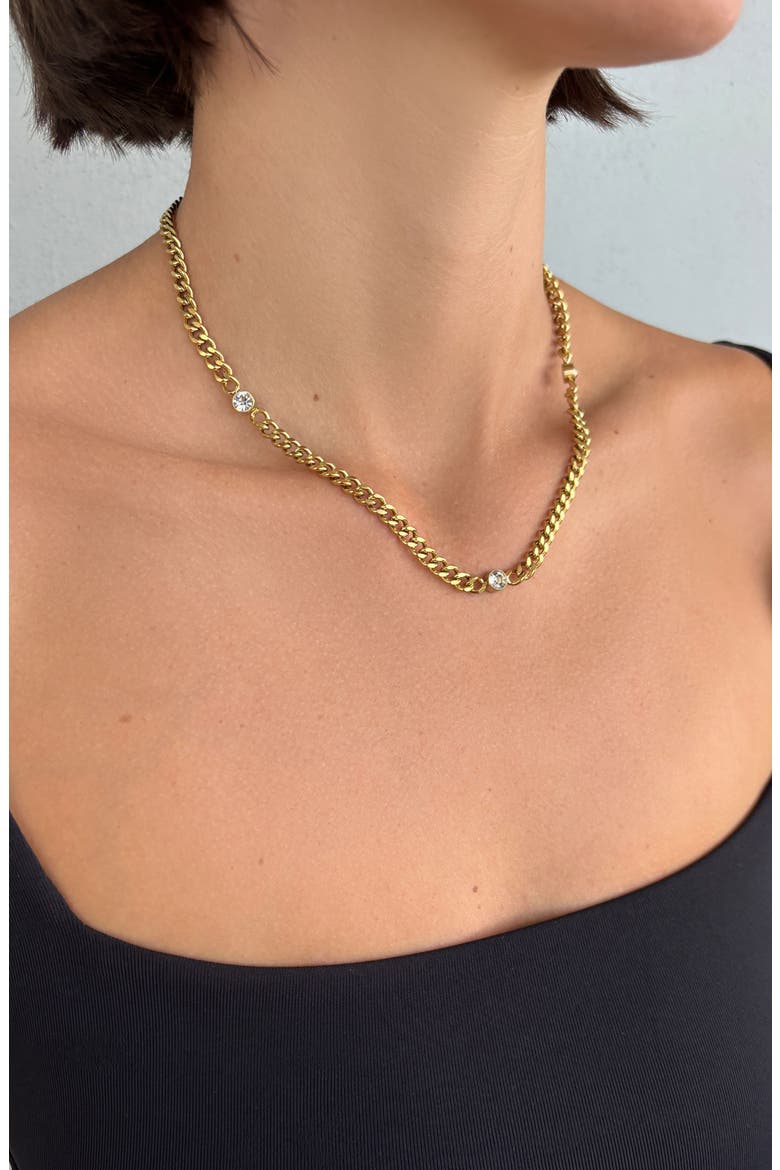 18k Gold Plated Crystal Curb Chain Necklace, Alternate, color, GOLD
